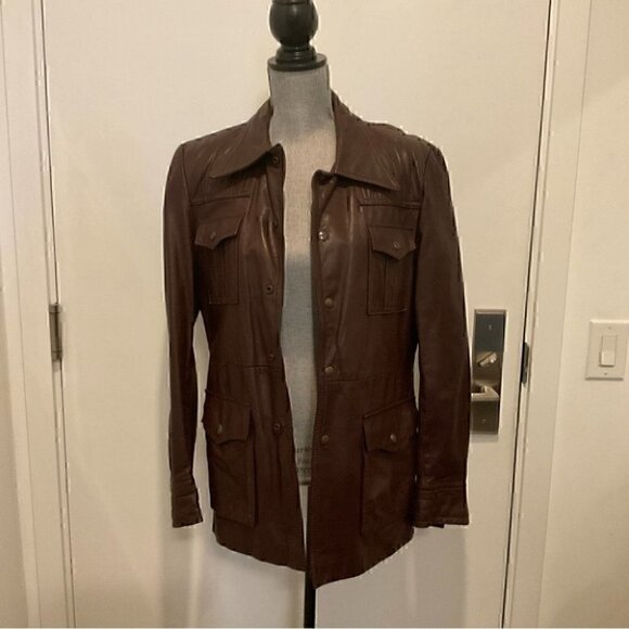 🦄RARE 70s Vintage Pierre Desmarais VOYAGEUR Genuine Brown Leather Jacket - Picture 3 of 13